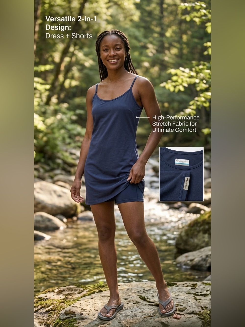 Columbia Pleasant Creek Athleisure Stretch Dress + Shorts M NWT Dark Blue